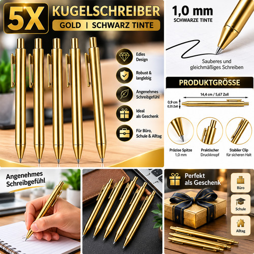 Kugelschreiber gold schwarz - 5x,